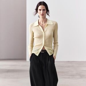 Zara yellow ribbed cardigan with collar